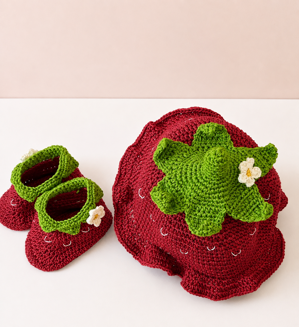 Strawberry Crochet Baby Hat & Booties Set 🍓